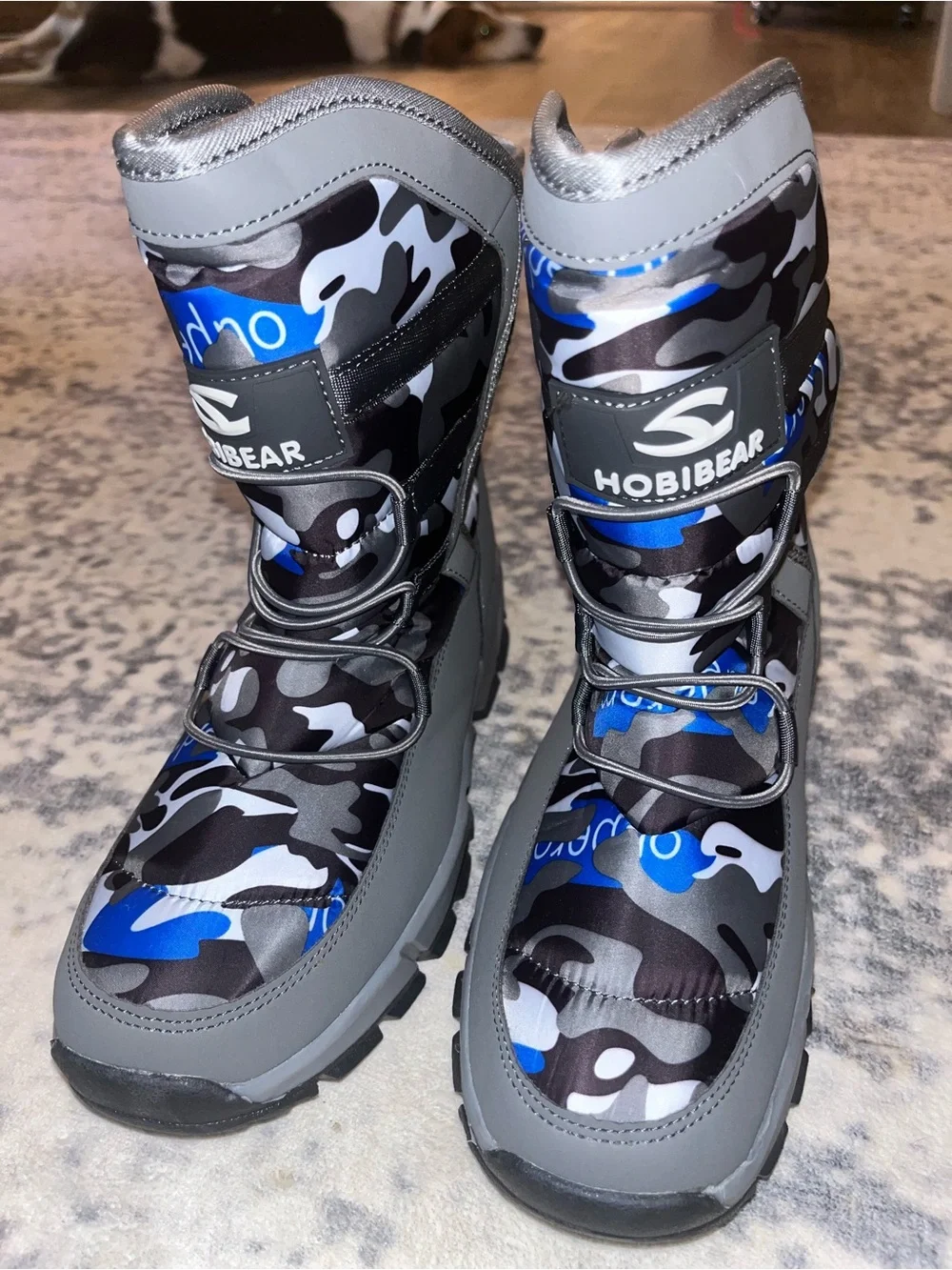Hobibear Unisex Blue Camo Winter Boots Waterproof Slip Resistant Size 41 EUC